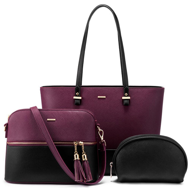 3-Piece Elegant Leather Bag Set - Victoria's Versatile Trio