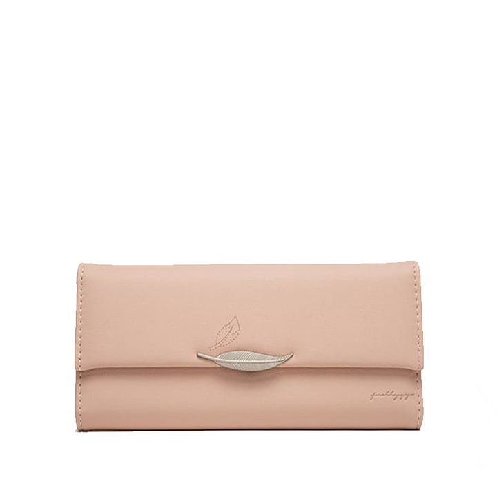 Elegant Leaf-Adorned Trifold Leather Wallet