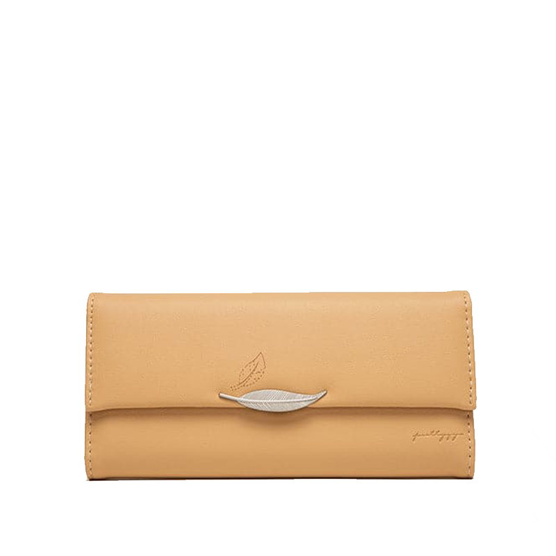 Elegant Leaf-Adorned Trifold Leather Wallet