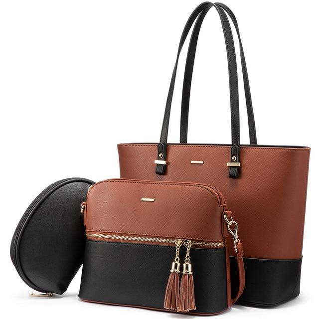 3-Piece Elegant Leather Bag Set - Victoria's Versatile Trio